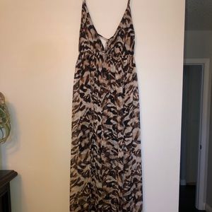 ANGL mid-low brown print dress
